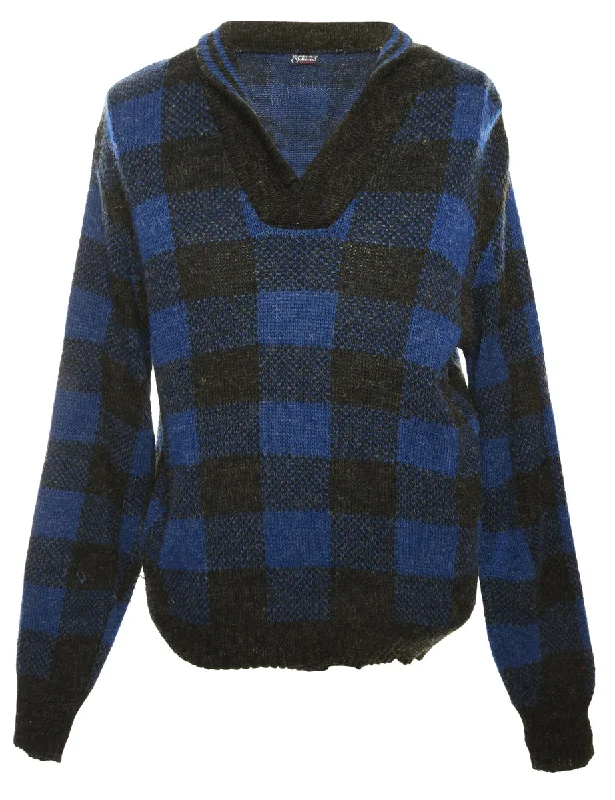 Casual Comfort Wear Blue Checked Jumper - M