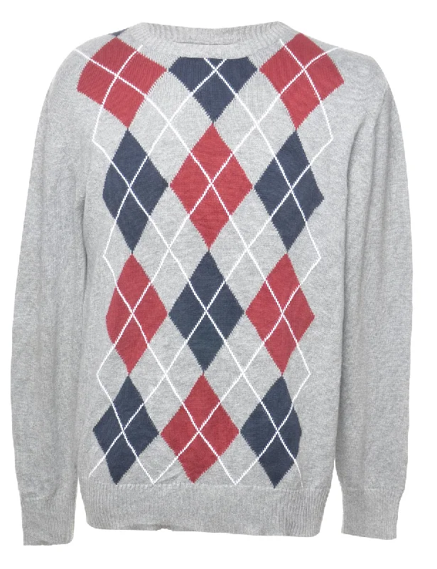 Elegant Style Cherokee Argyle Grey Jumper - L