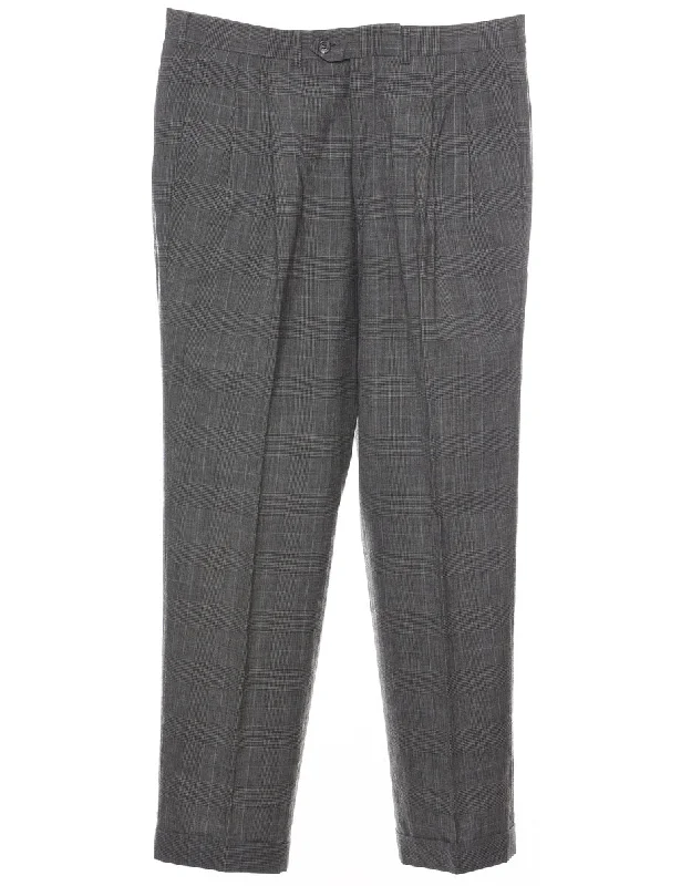 Trendy Comfort Wear Dogtooth Check Grey Classic Trousers - W34 L29