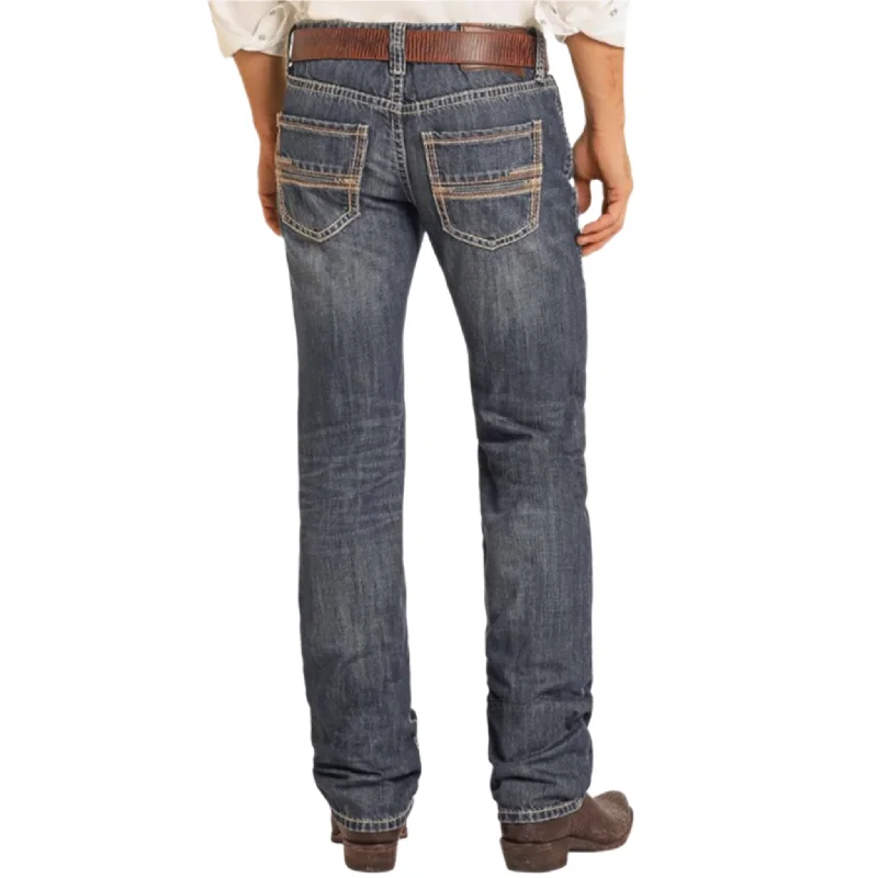 Thin Design Rock & Roll Men's Dark Vintage Pistol Stack Jean