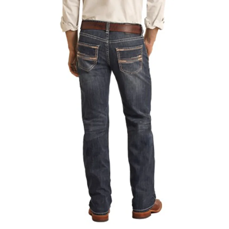 Exquisite Craftsmanship Rock & Roll Men's Dark Wash Straight Pistol Jean
