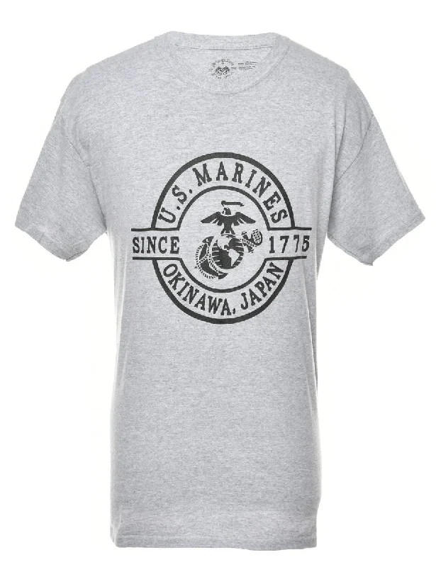 Avant-garde Design Grey US Marines Printed T-shirt - L