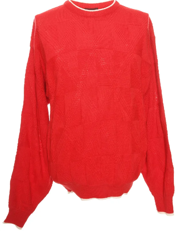 Moisture wicking Hand Knitted Red Jumper - L