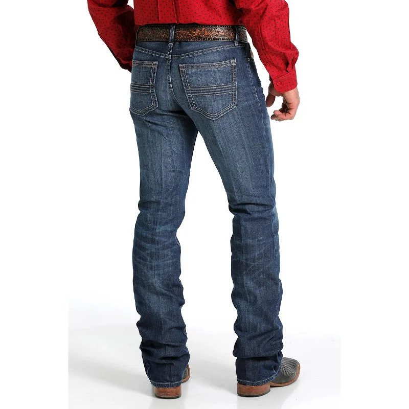 Fashionable Ease Cinch Men's Ian Indigo Mid Rise Slim Bootcut Jeans