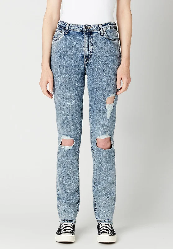 Sweet Style High Rise Straight Jayden Women's Jeans in Contrasted & Torn - BL15815