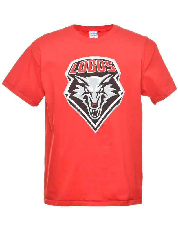 Personalized Wear Lobos Printed Red T-shirt - L