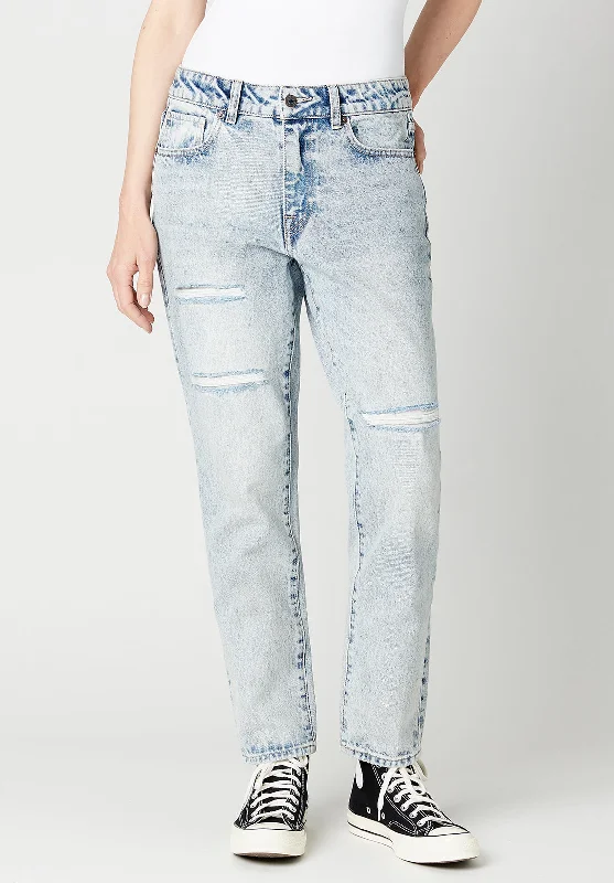 Exquisite Fabrics Relaxed Madison Boyfriend Women's Jeans in Distresses blue - BL15825