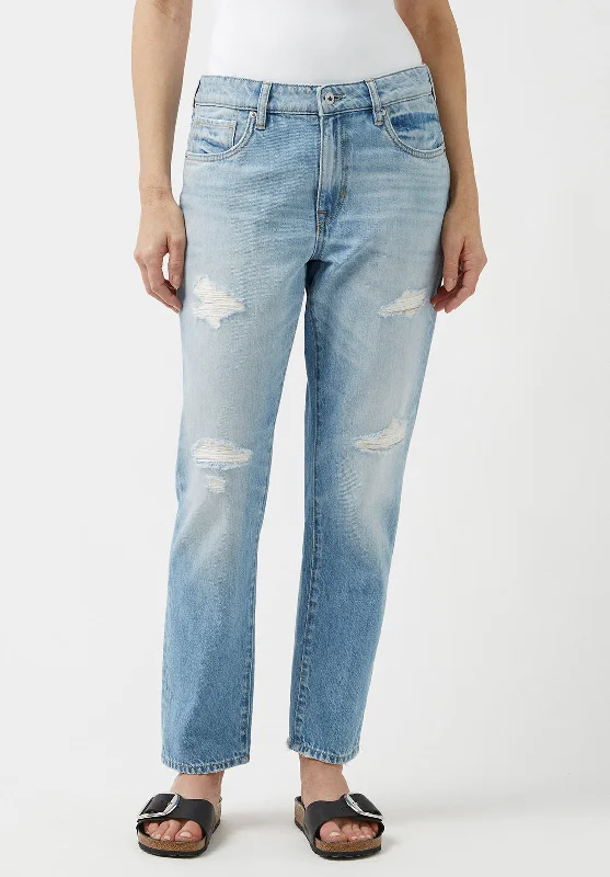 Fashion Elements Relaxed Boyfriend Madison Women's Jeans Distressed Blue - BL15871