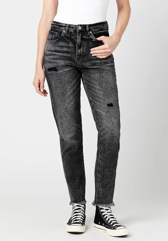 British Style Margot Mom Jeans in Distressed Black - BL15860