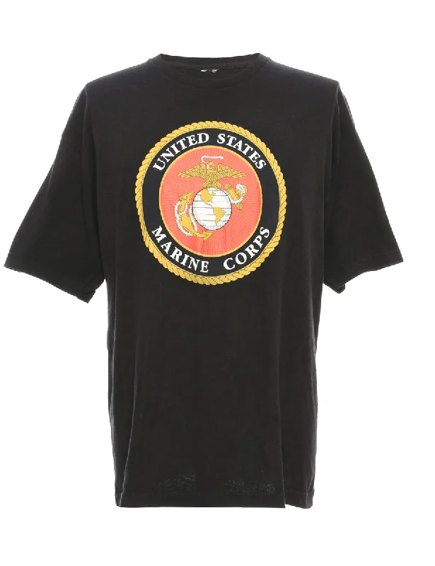 Marine Corps Black Printed T-shirt - L