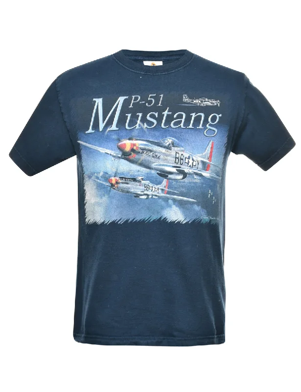 Personal Design Mustang Navy Printed T-shirt - M
