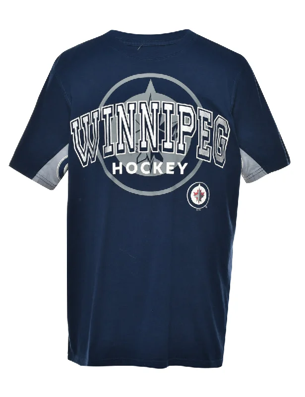 Elegant Style Navy Winnipeg NHL Sports T-shirt - M
