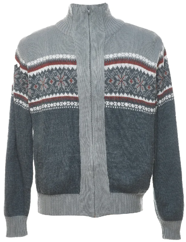 All-Day Outfits Nordic Grey Zip-Front Cardigan - M