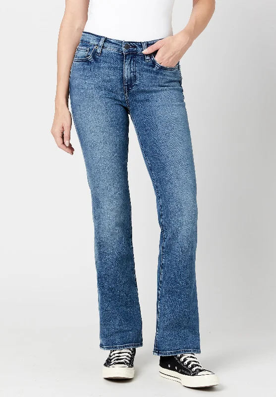 Cozy Fashions Mid Rise Bootcut Queen Women's Jeans in Whiskered and Sanded Blue - BL15831