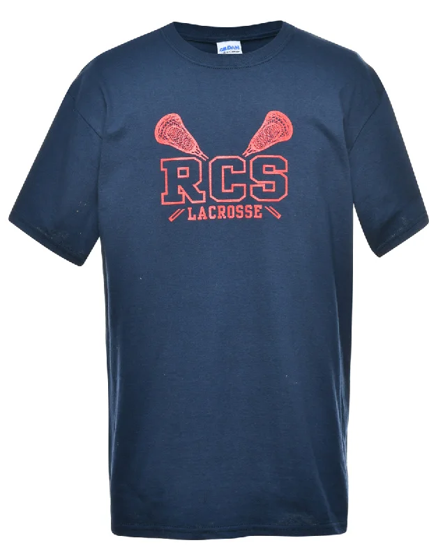 Editorial Design RCS Lacrosse Navy & Red Printed T-shirt - M