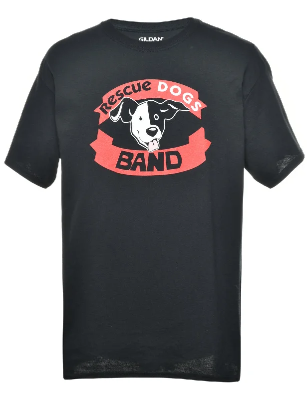Casual Style Rescue Dogs Band Printed T-shirt - L