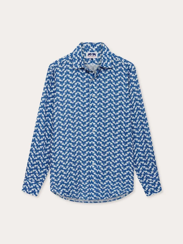 Noble And Elegant Men's Elephant Palace Blue Abaco Linen Shirt