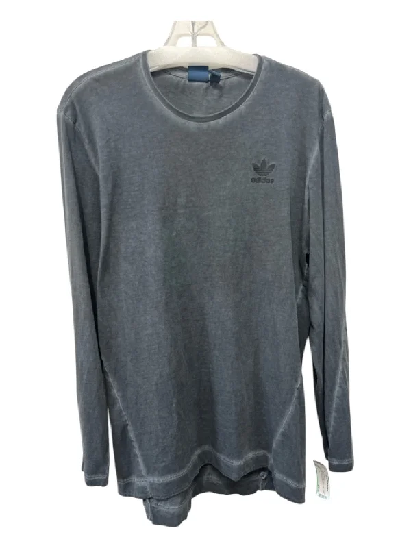 Adidas Size L Faded Black Cotton Blend Solid T shirt Crew Long Sleeve Shirt