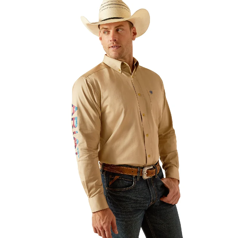 Smart Comfort Ariat Khaki Team Logo Twill Classic Fit Shirt