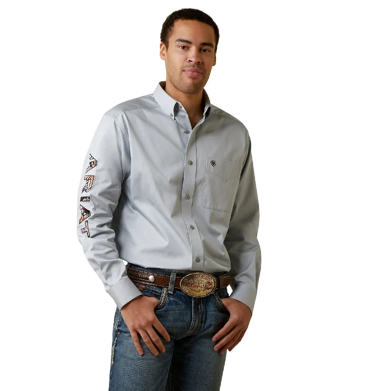 Sports Design Ariat Mens Pearl Blue Team Logo Twill Classic Fit Shirt