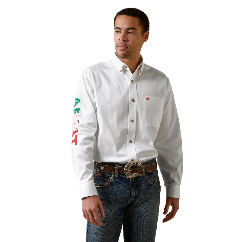Knitted Design Ariat Men's Team Logo Mexico White Button Down Shirt