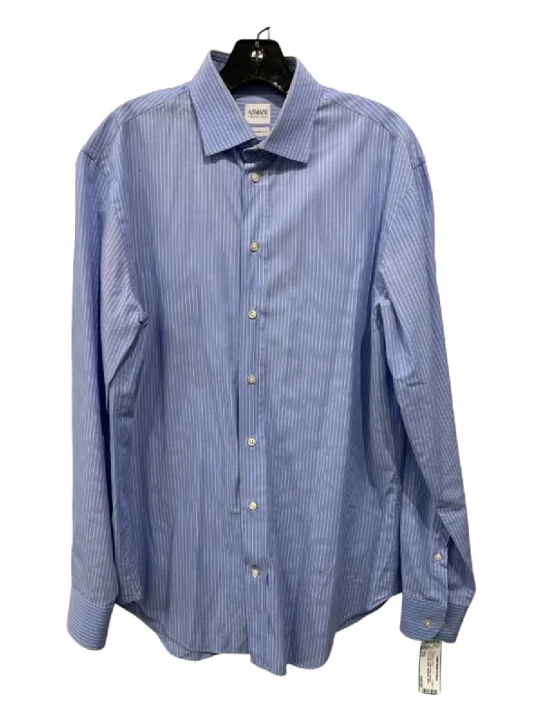 Armani Size 15.5 Blue & White Cotton Stripe Spread Collar Long Sleeve Shirt