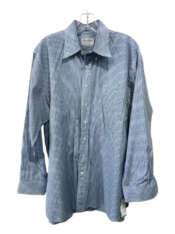 Ben Silver Size 16.5 Blue & Green Cotton Plaid Button Down Long Sleeve Shirt