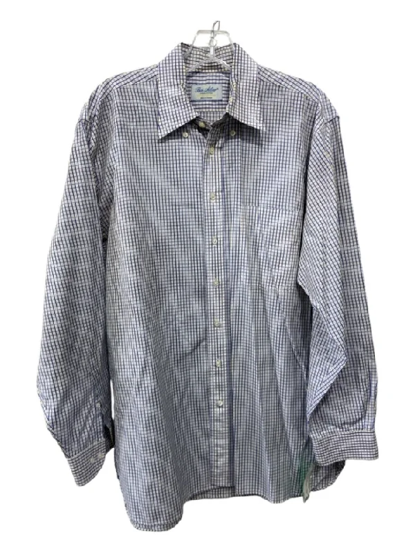 Ben Silver Size 16.5 Blue & Yellow Cotton Plaid Button Down Long Sleeve Shirt