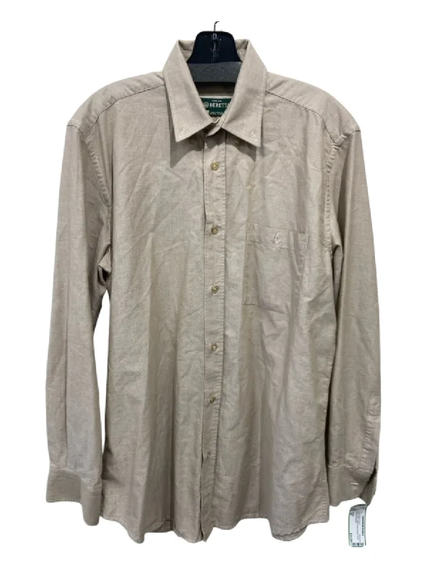 Beretta Size 16 Tan Cotton Solid Oxford Button Down Men's Long Sleeve Shirt