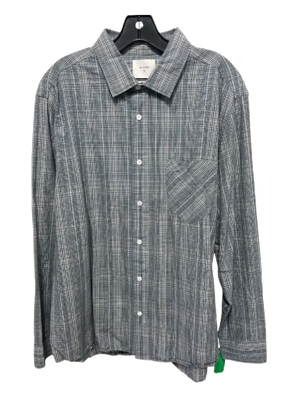 Billy Reid Size XL Gray & White Cotton Blend Plaid Button Down Long Sleeve Shirt