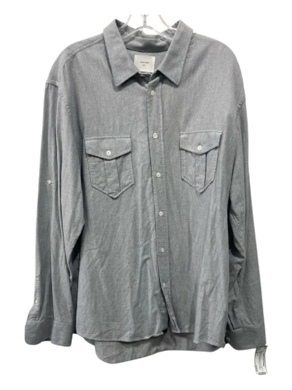 Billy Reid Size XL Light Gray Cotton Blend Dots Front Pocket Long Sleeve Shirt