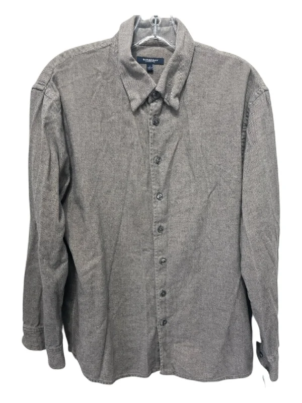 Burberry Size L Gray Cotton Solid Button Down Men's Long Sleeve Shirt