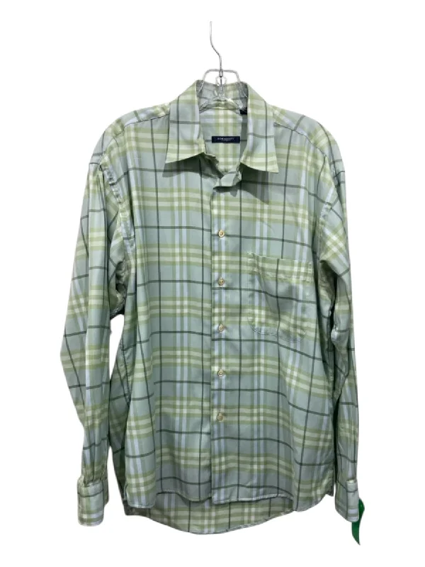 Burberry Size M Green & White Cotton Novacheck Button Down Long Sleeve Shirt