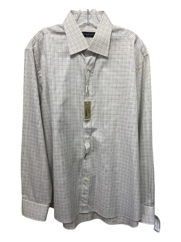 Canali NWT Size XL White & Brown Cotton Grid Spread Collar Long Sleeve Shirt