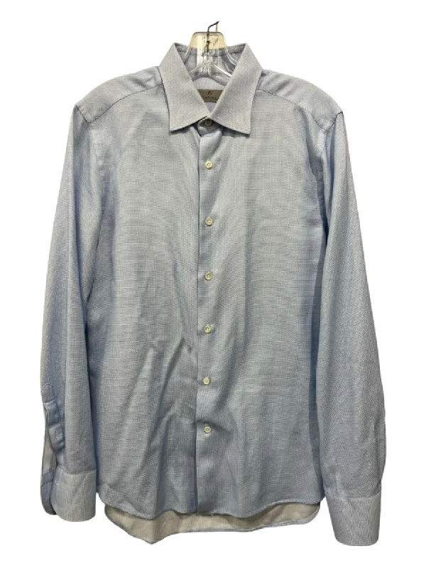 Canali Size 15.5 Light Blue & White Cotton Micro Button Down Long Sleeve Shirt