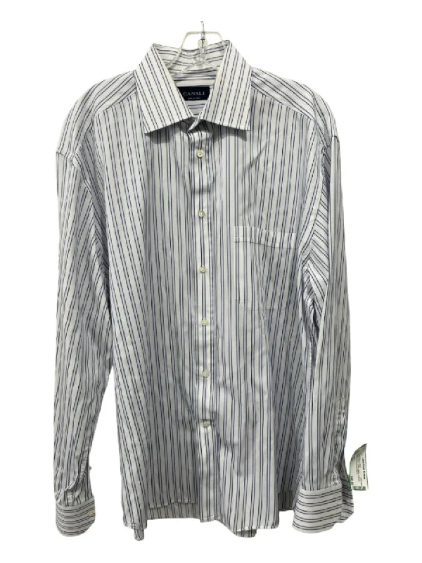 Canali Size 16.5 Blue & White Cotton Stripe Button Up Men's Long Sleeve Shirt