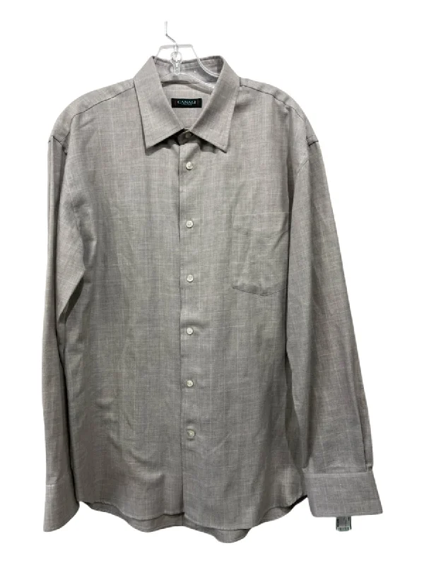 Canali Size L Gray Cotton Lines Button Down Men's Long Sleeve Shirt