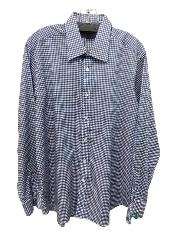 Canali Size XL Blue & Brown Cotton Plaid Button Down Men's Long Sleeve Shirt