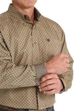 Fashion Touch Cinch Brown Geometric Print Button-Down Western Shirt