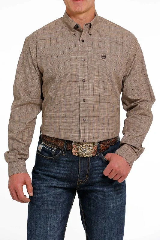 Fashion Style CINCH BROWN PLAID LONG SLEEVE SHIRT