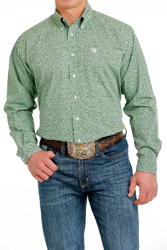 Girl Style CINCH GREEN GEOMETRIC PRINT LONG SLEEVE SHIRT