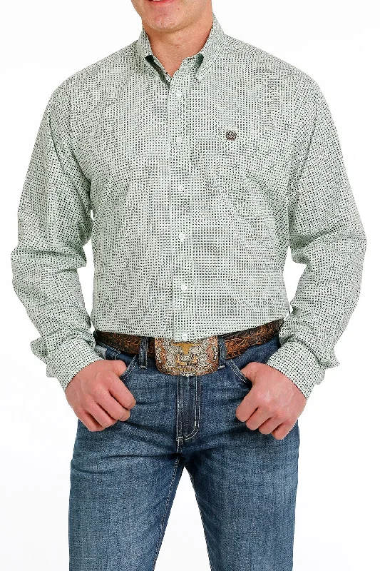 College Style CINCH GREEN W/ CREAM GEO PRINT LONG SLEEVE