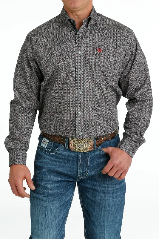 Warm Chic Outfits CINCH GREY GEOMETRIC PRINT LONG SLEEVE SHIRT
