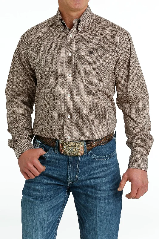 Fashion Elements CINCH KHAKI DIAMOND PRINT LONG SLEEVE SHIRT