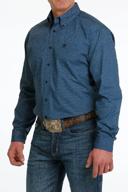 Lace Design CINCH MEN'S BLUE GEO PRINT LONG SLEEVE SHIRT
