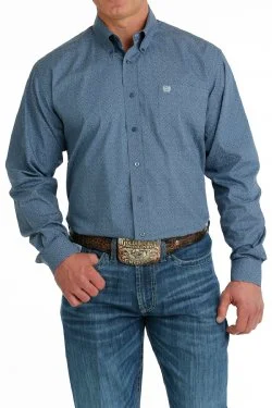 Trendy Layers CINCH MEN'S BLUE GEOMETRIC BUTTON DOWN SHIRT