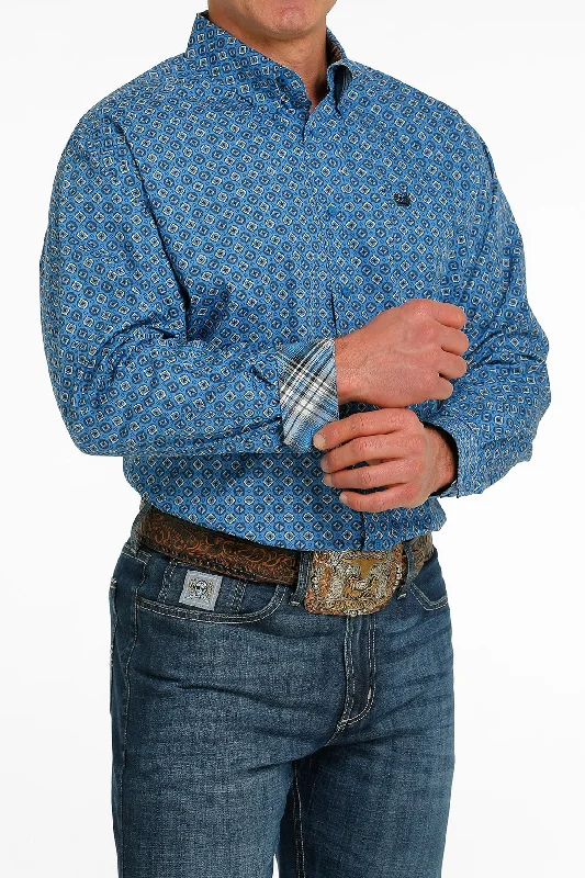 Sports Series CINCH MEN'S LIGHT BLUE DIAMOND PRINT LONG SLEEVE SHIRT