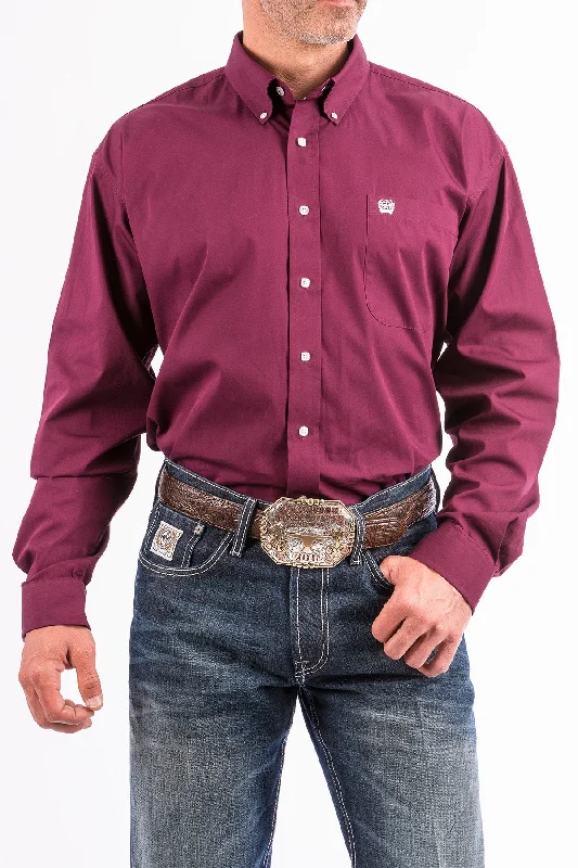 Soft Casuals CINCH MEN'S SOLID BURGUNDY BUTTON-DOWN WESTERN SHIRT