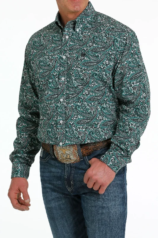 Soft Trends CINCH MENS TEAL PAISLEY PRINT LONG SLEEVE SHIRT