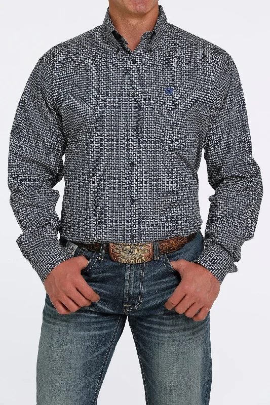 Trendy Casuals CINCH NAVY HEXAGON PRINT LONG SLEEVE SHIRT